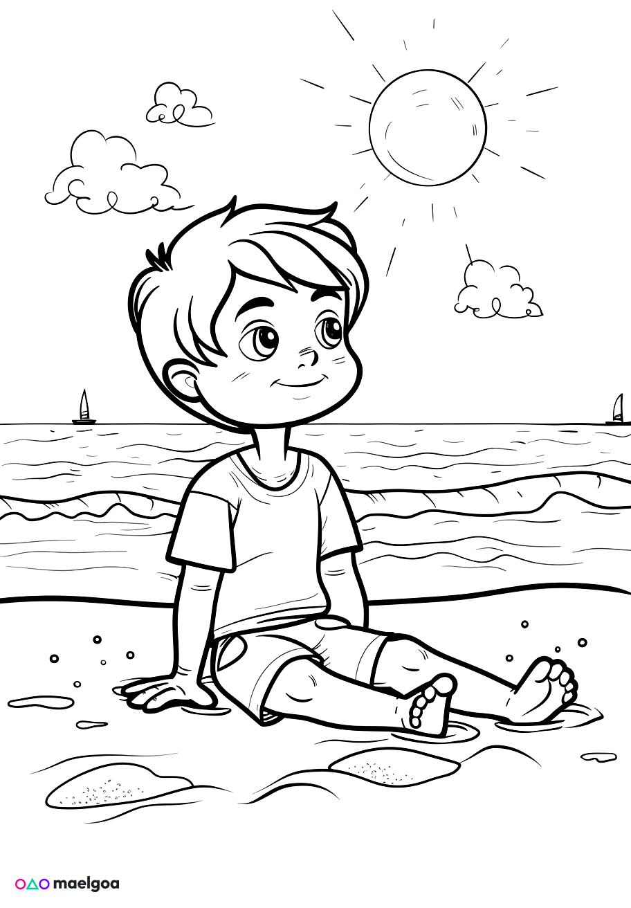 Image gratuite Coloriage garçon à la plage 6