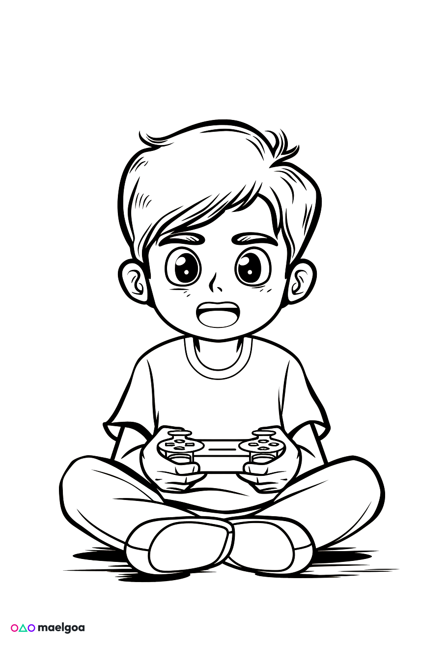 Image gratuite Coloriage garçon jouant à des jeux vidéo 2
