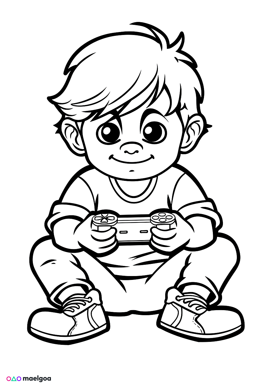Image gratuite Coloriage garçon jouant à des jeux vidéo 3