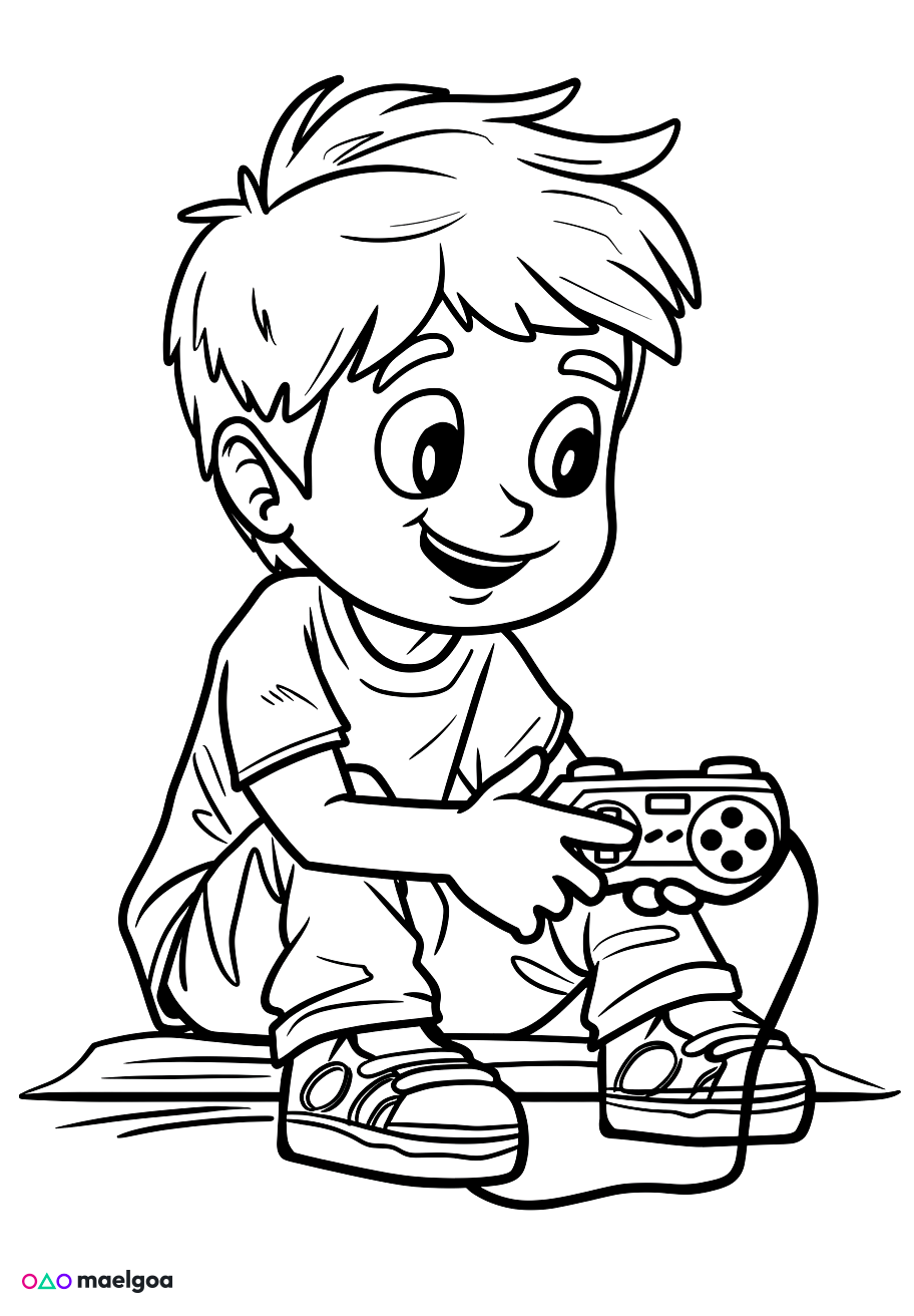 Image gratuite Coloriage garçon jouant à des jeux vidéo 4