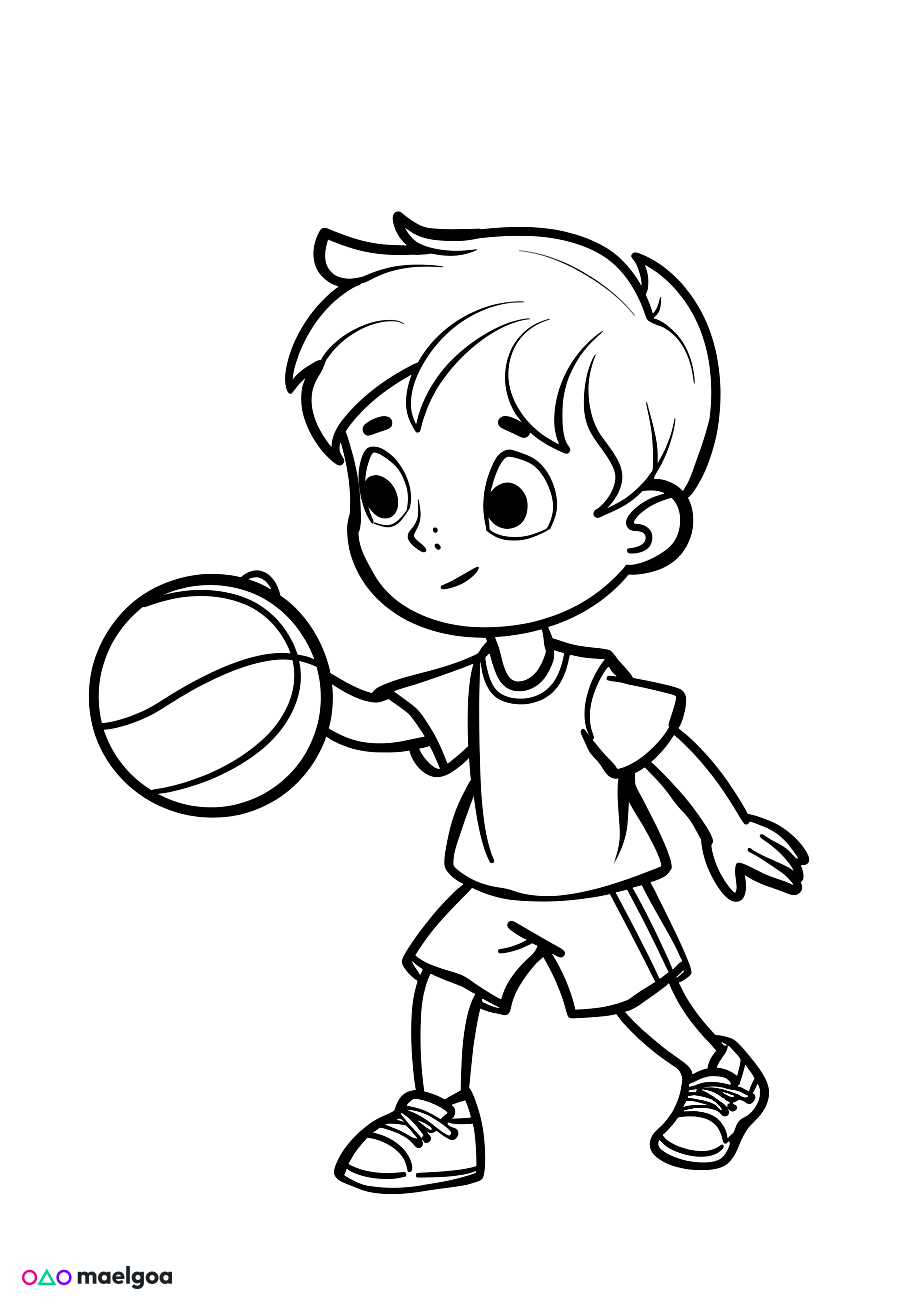 Image gratuite Coloriage garçon jouant au basket-ball 1