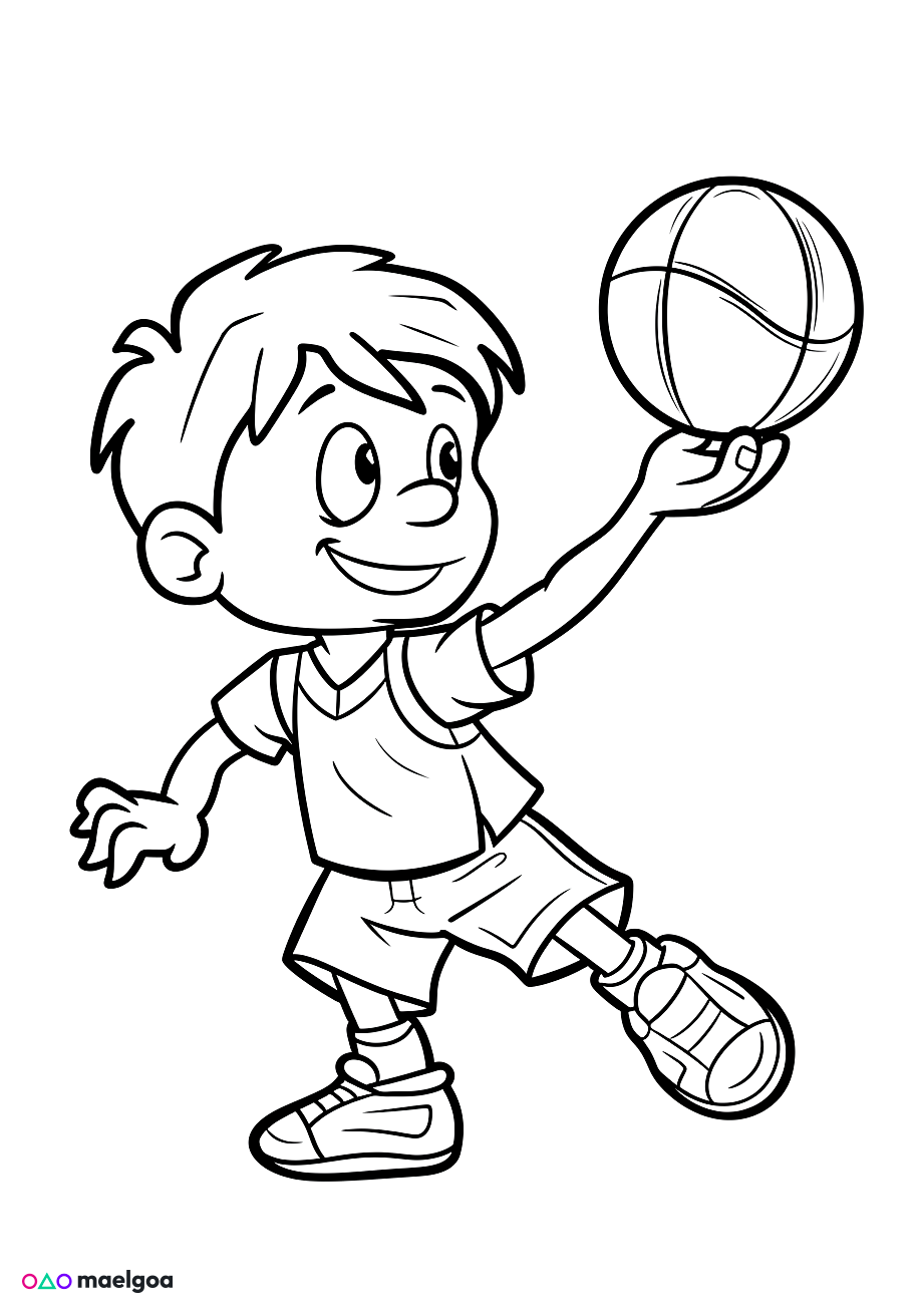 Image gratuite Coloriage garçon jouant au basket-ball 2