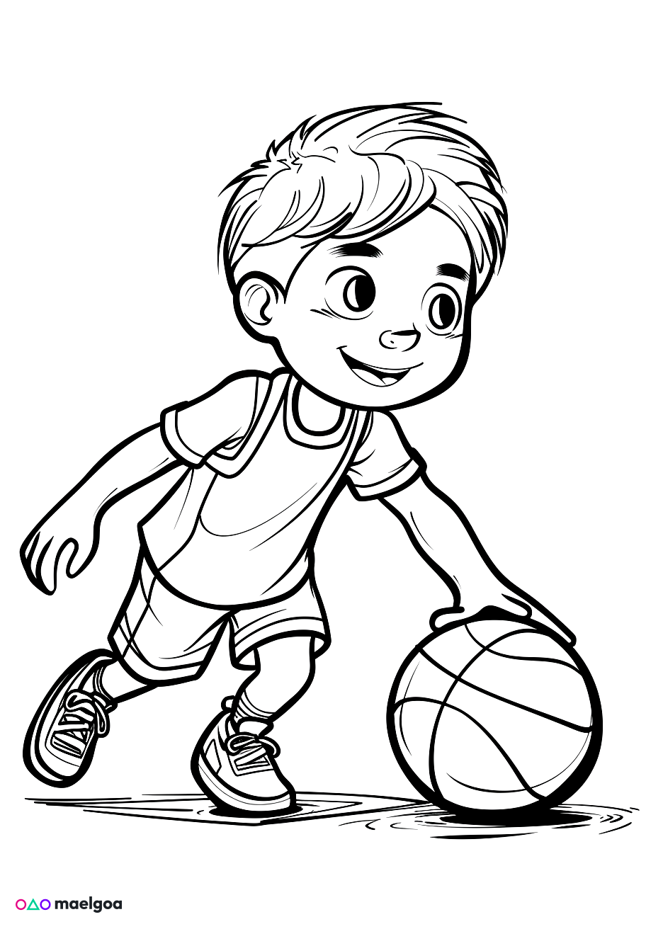 Image gratuite Coloriage garçon jouant au basket-ball 3