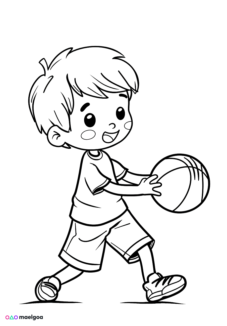 Image gratuite Coloriage garçon jouant au basket-ball 4