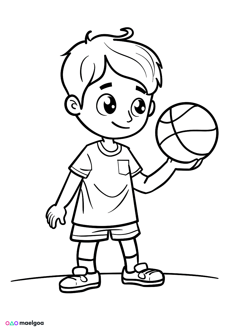Image gratuite Coloriage garçon jouant au basket-ball 5