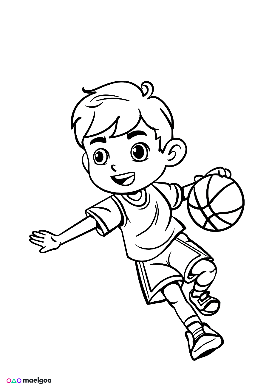 Image gratuite Coloriage garçon jouant au basket-ball 6