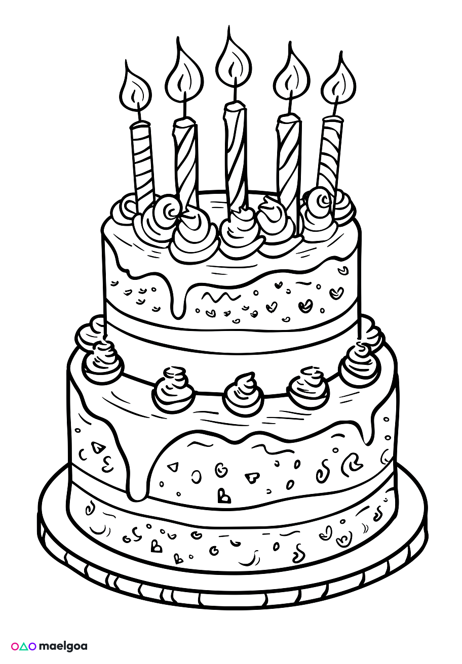 Image gratuite Coloriage gâteau d&rsquo;anniversaire 2