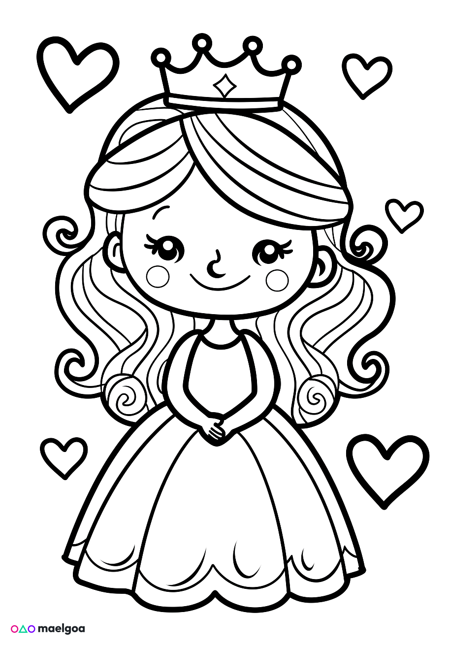 Image gratuite Coloriage princesse cœurs 2