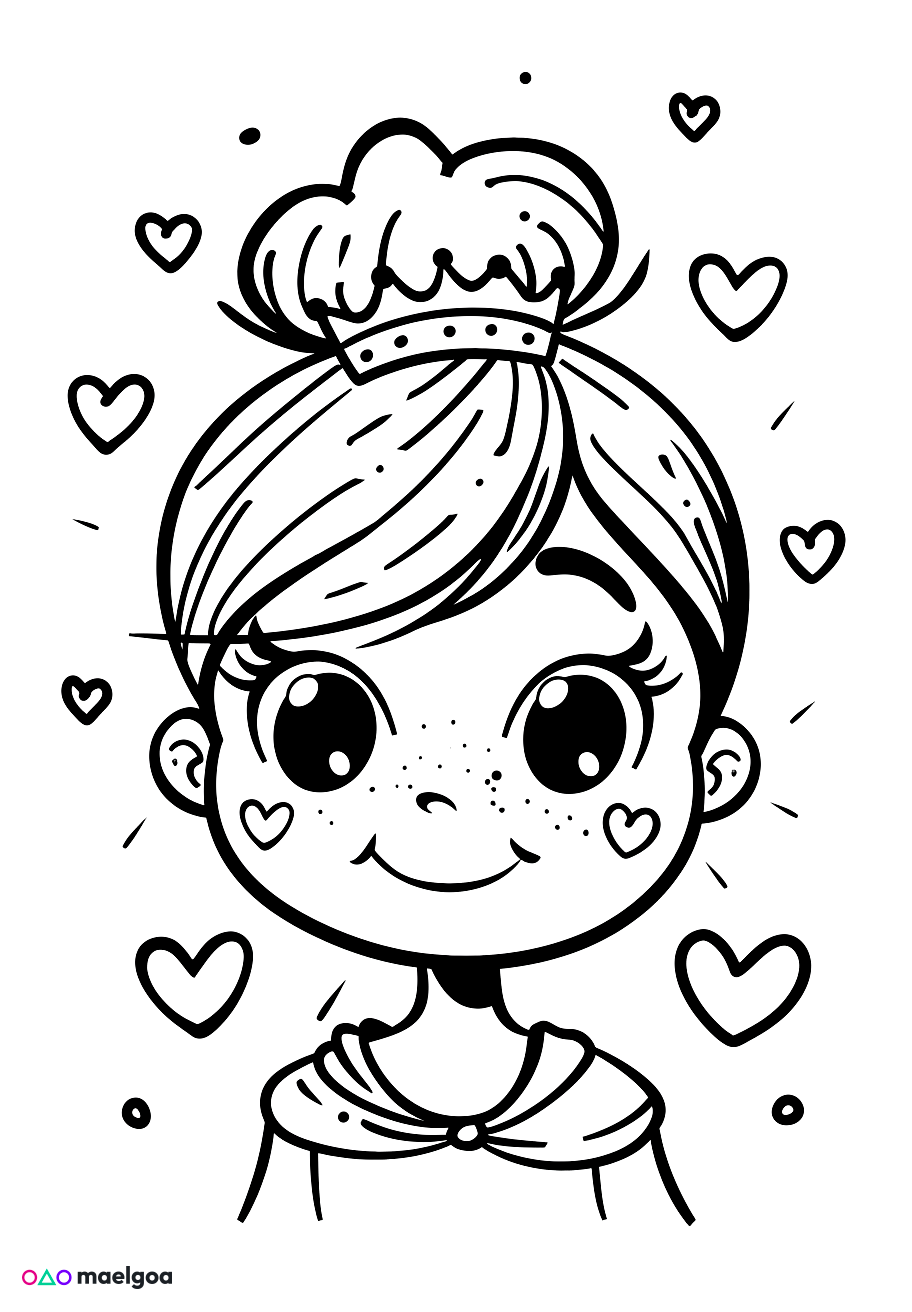 Image gratuite Coloriage princesse cœurs 3