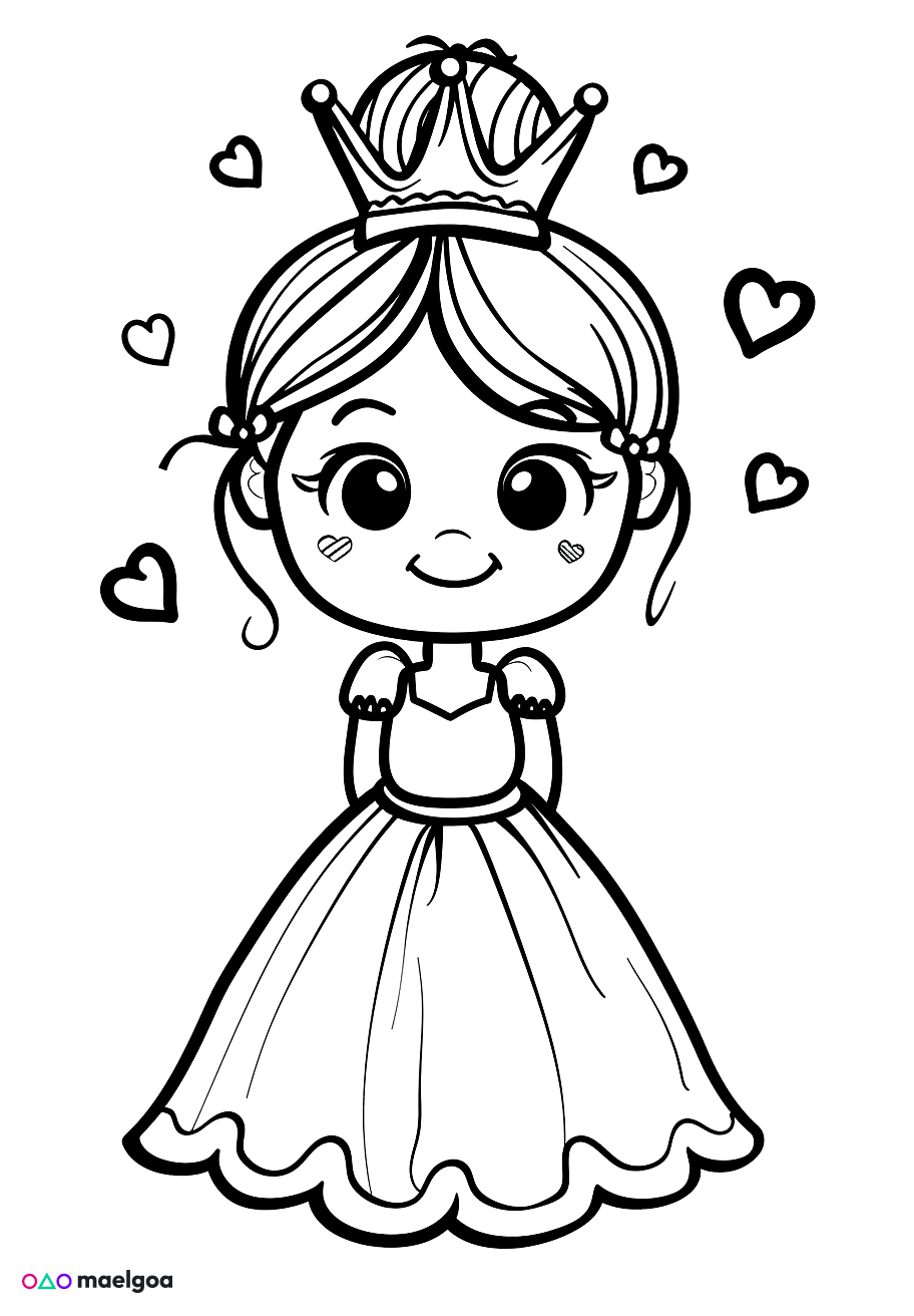 Image gratuite Coloriage princesse cœurs 4