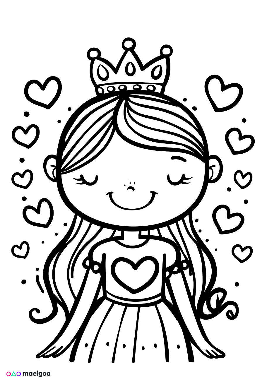 Image gratuite Coloriage princesse cœurs 5