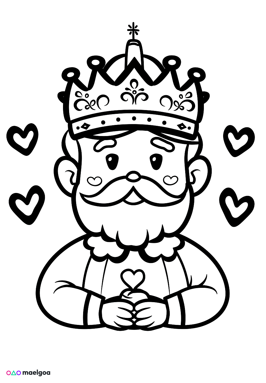 Image gratuite Coloriage roi cœurs 1