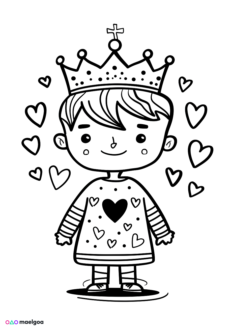 Image gratuite Coloriage roi cœurs 2