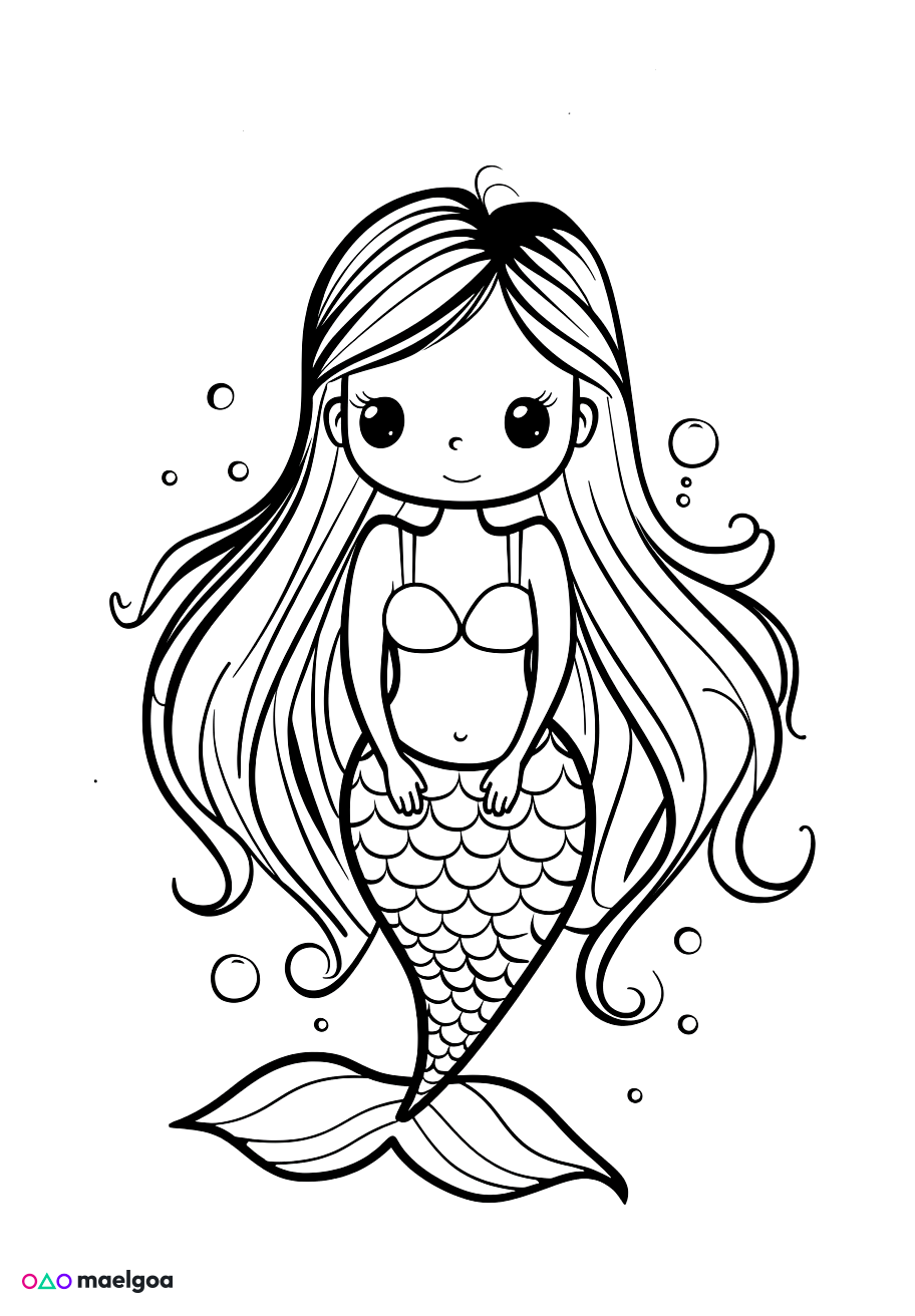 Image gratuite Coloriage sirène mignonne 1