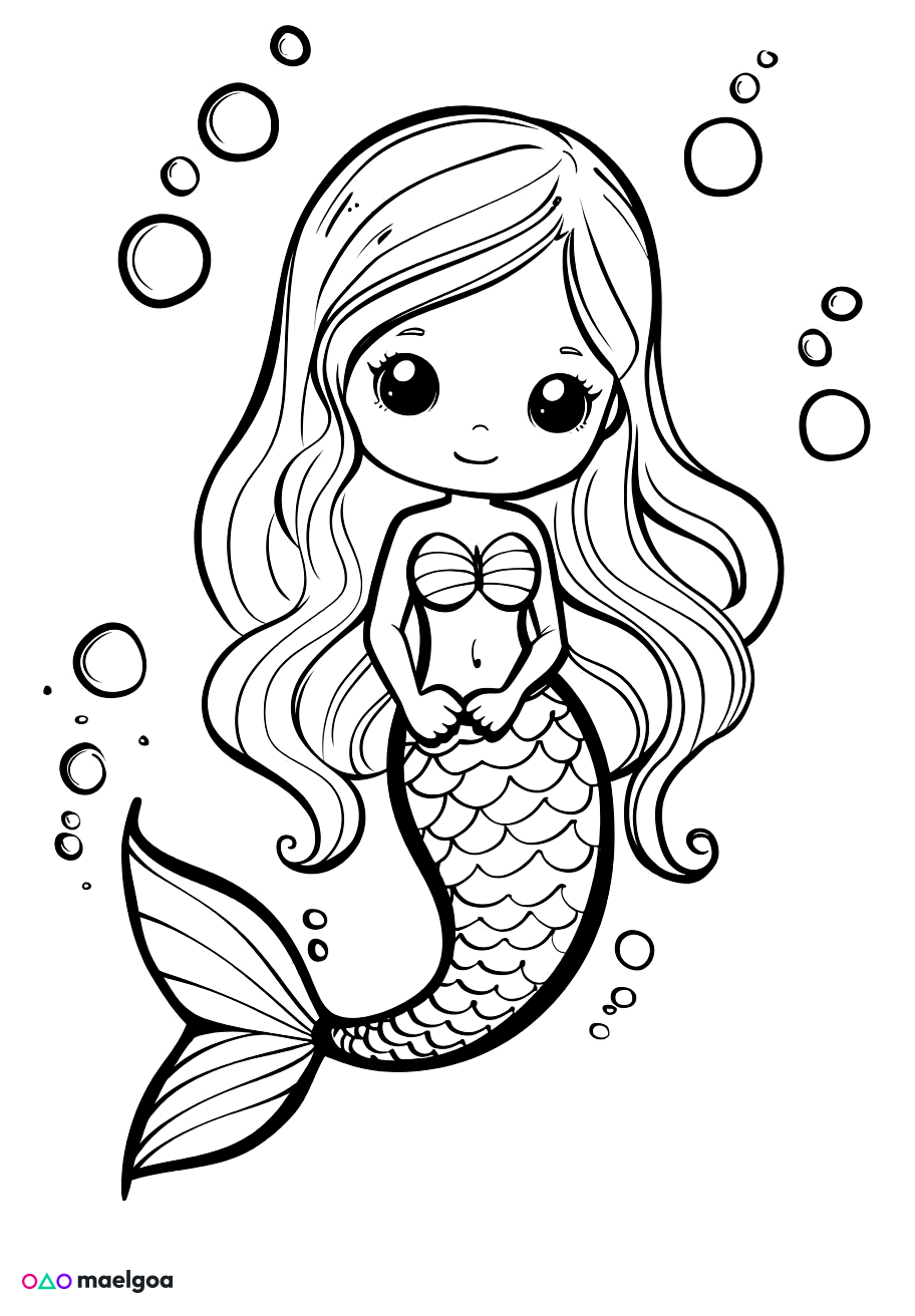 Image gratuite Coloriage sirène mignonne 2