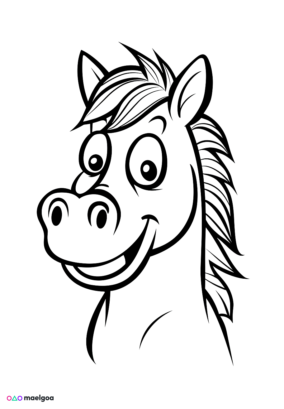 Image gratuite Coloriage visage cheval souriant 3