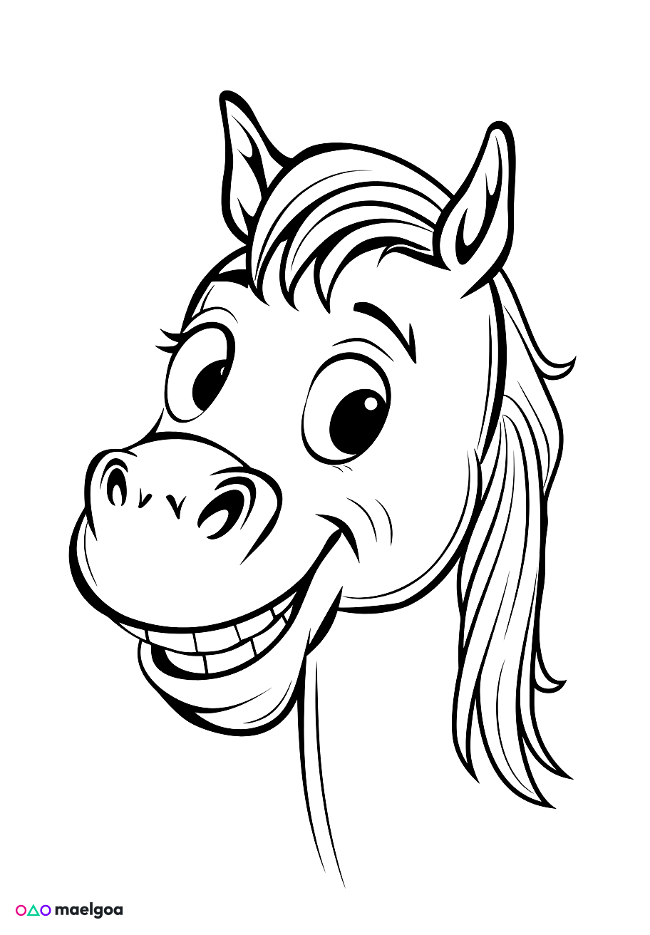 Image gratuite Coloriage visage cheval souriant 4