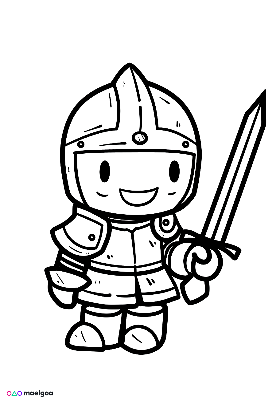 Image gratuite Coloriage visage chevalier souriant 1