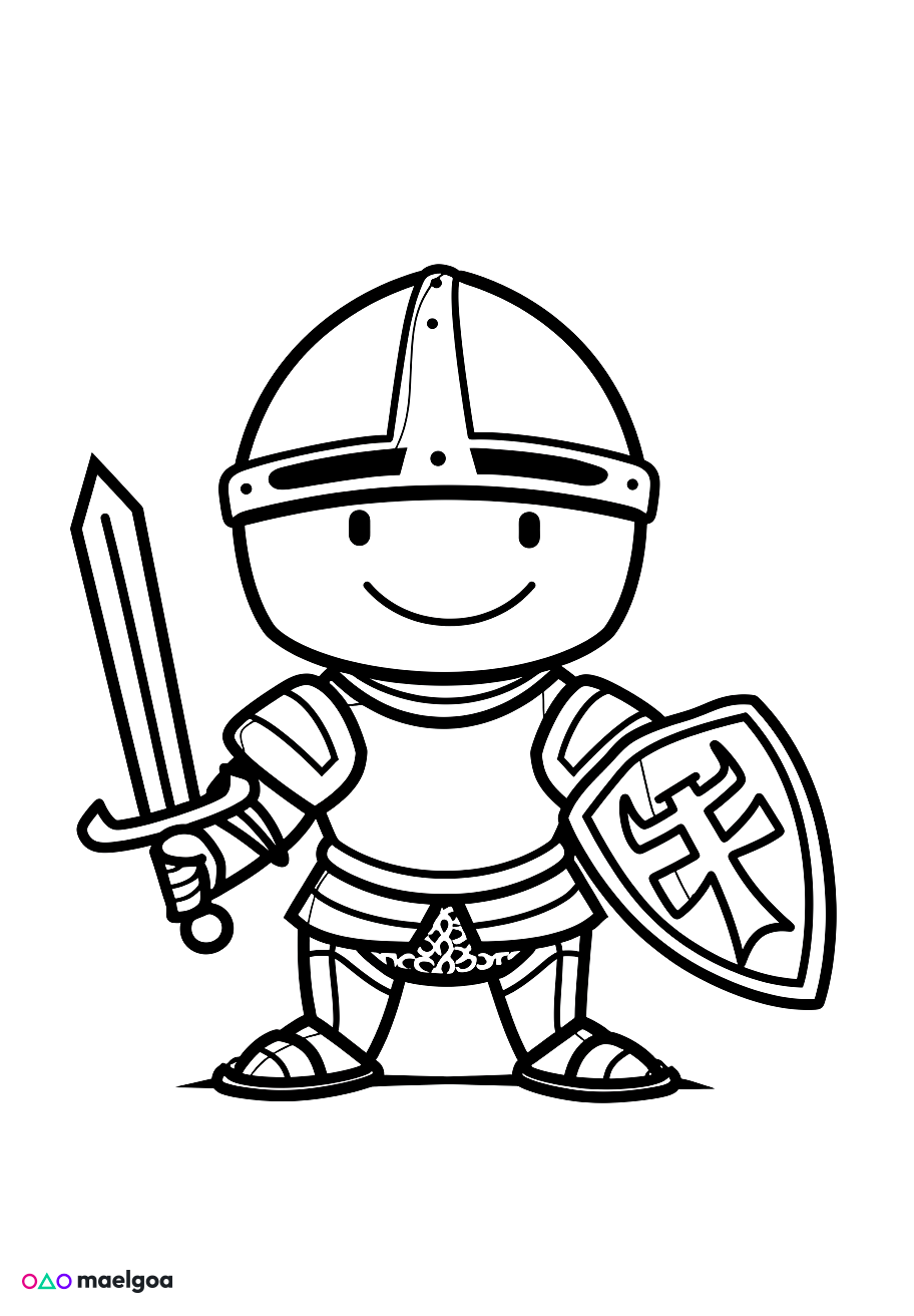 Image gratuite Coloriage visage chevalier souriant 3