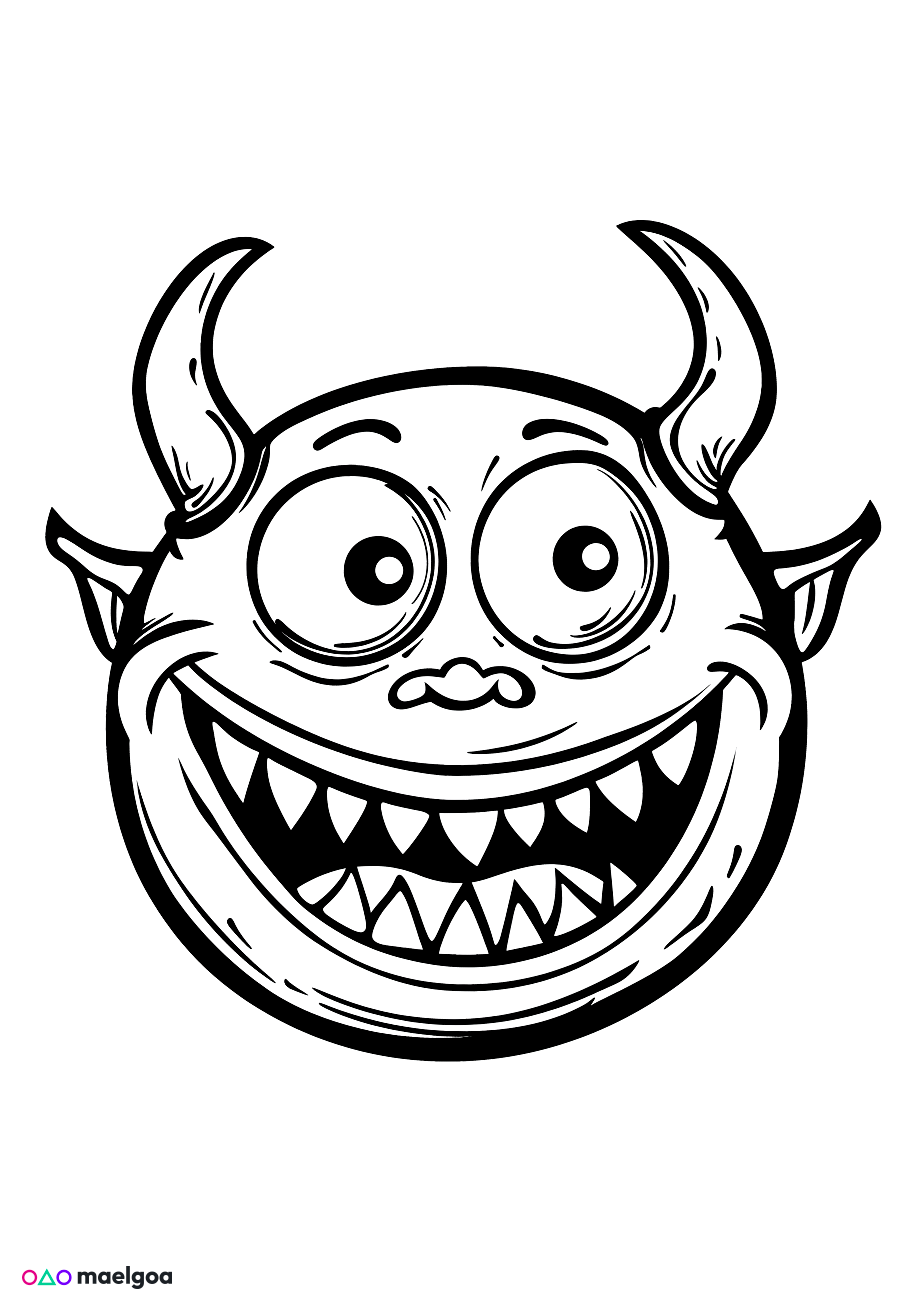 Image gratuite Coloriage visage diable souriant 1
