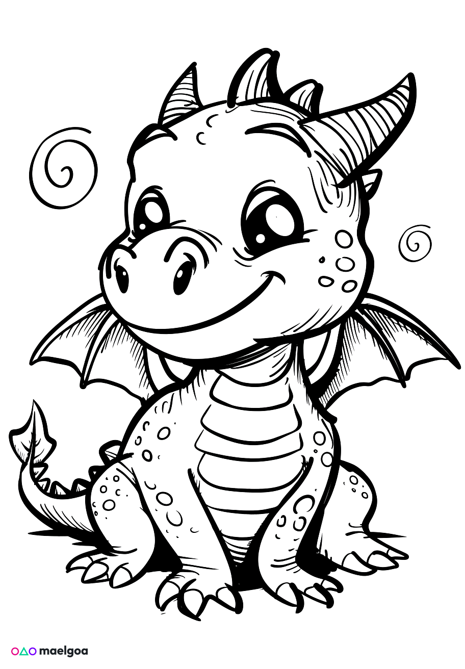 Image gratuite Coloriage visage dragon souriant 1