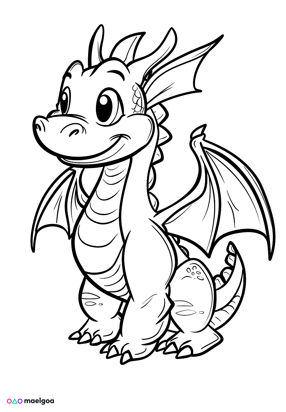 Image gratuite Coloriage visage dragon souriant 2