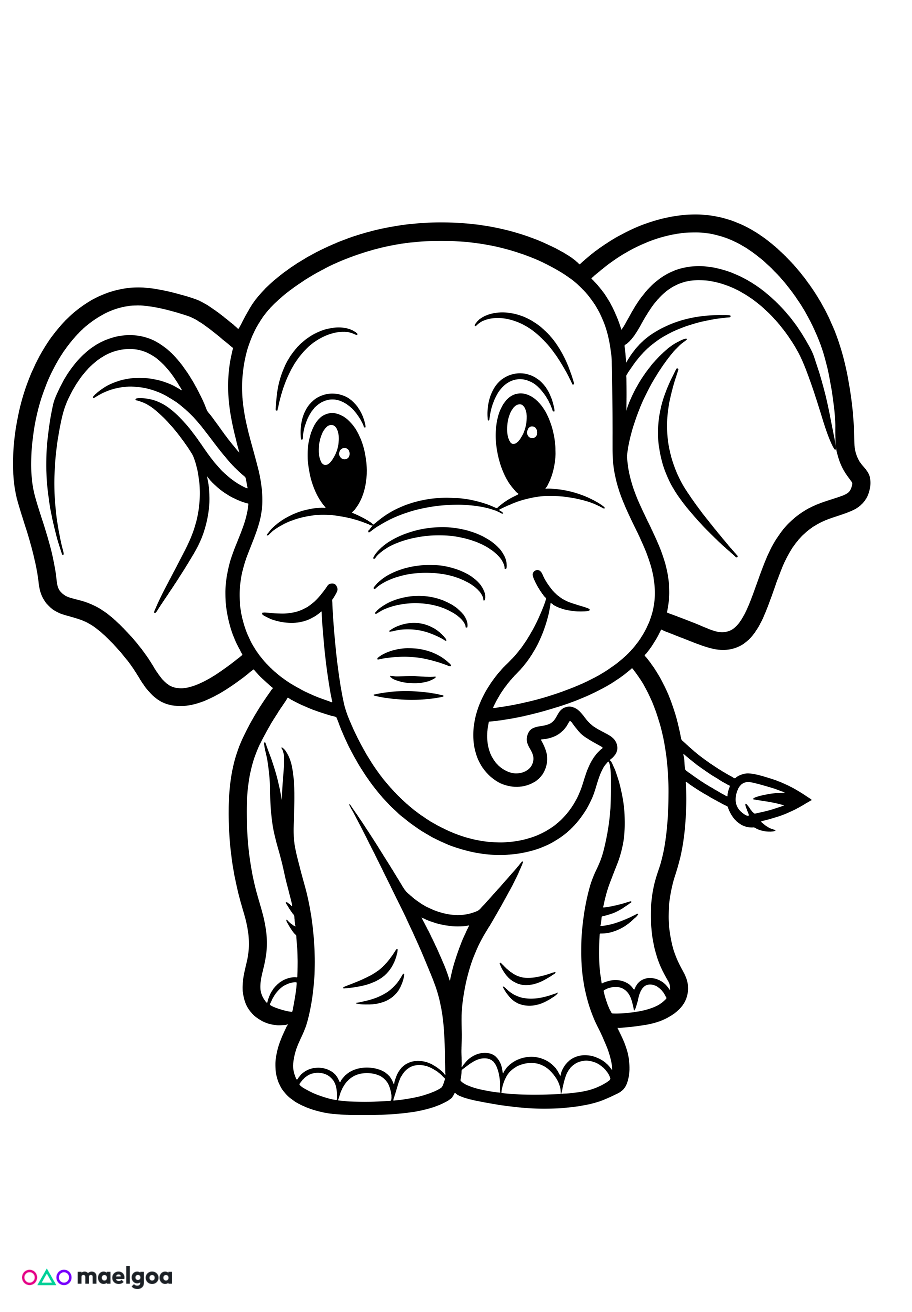 Image gratuite Coloriage visage éléphant souriant 2