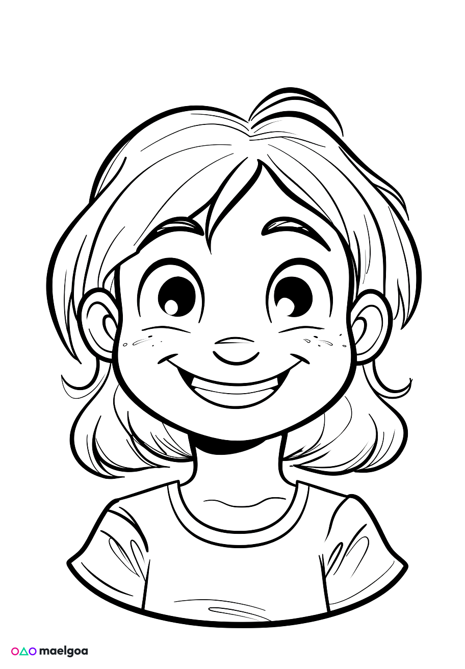 Image gratuite Coloriage visage fille souriante 4