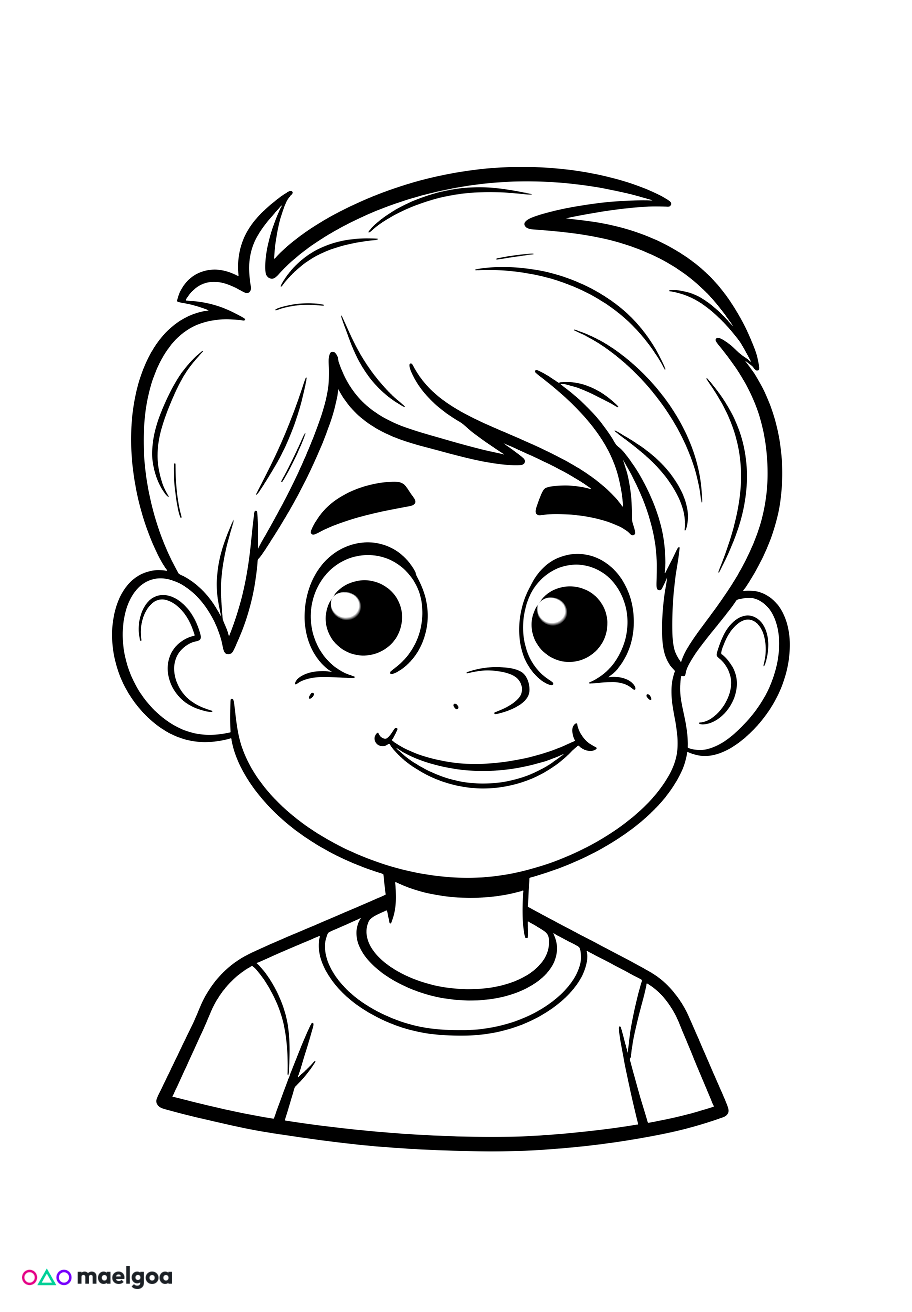 Image gratuite Coloriage visage garçon souriant 1