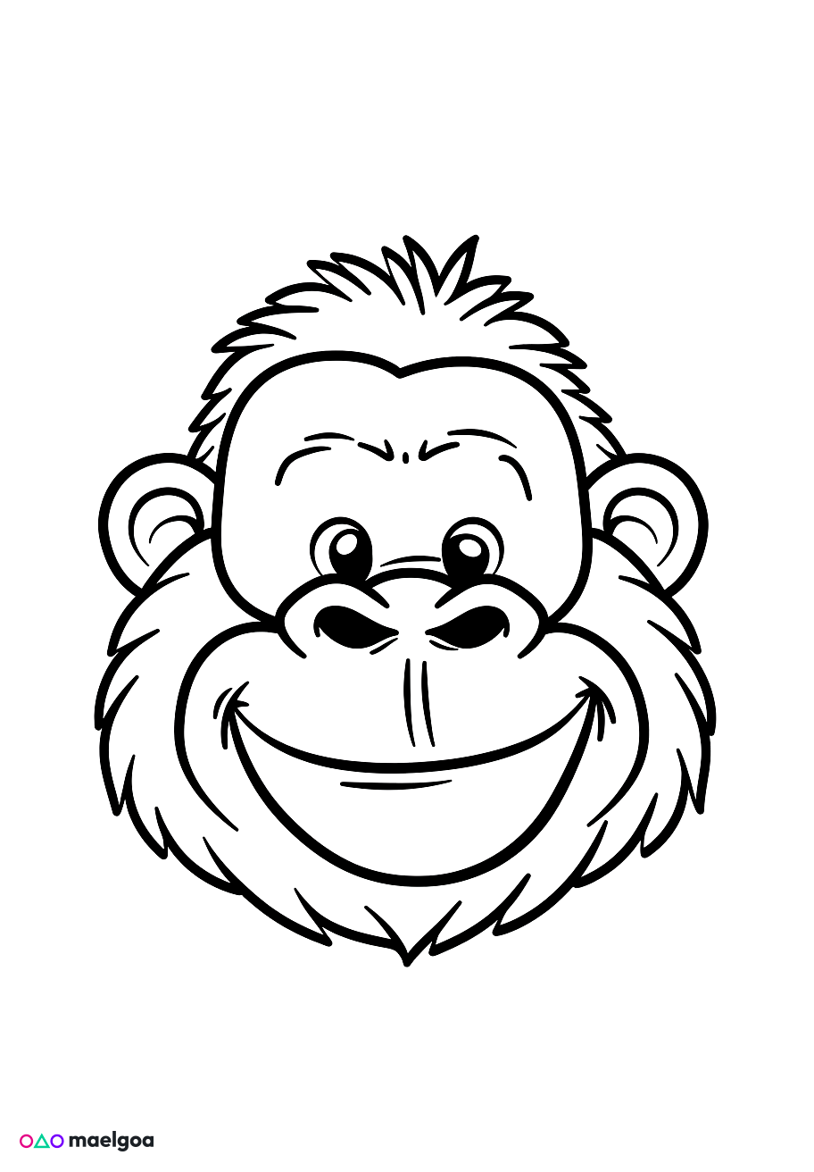 Image gratuite Coloriage visage gorille souriant 3