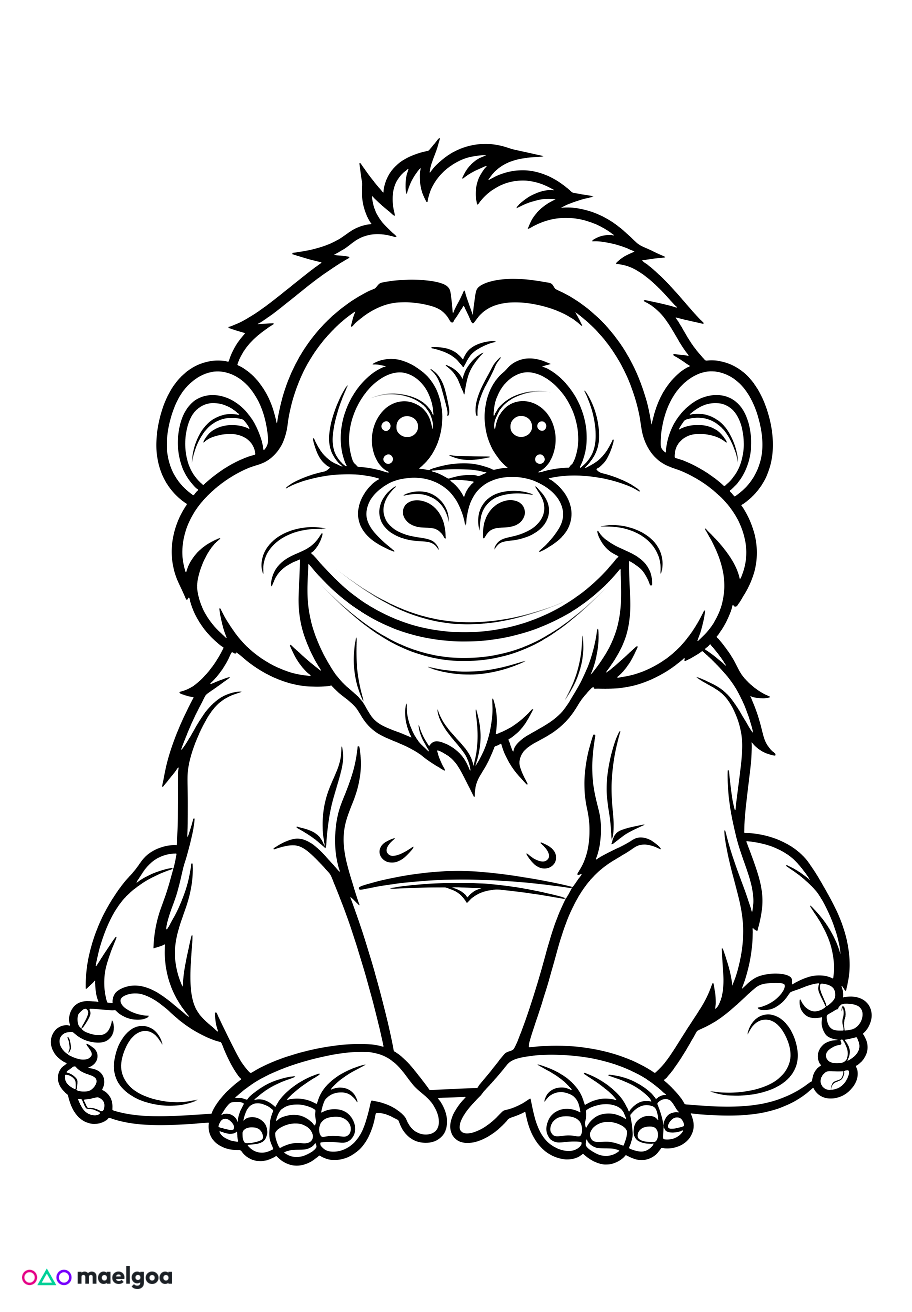 Image gratuite Coloriage visage gorille souriant 5