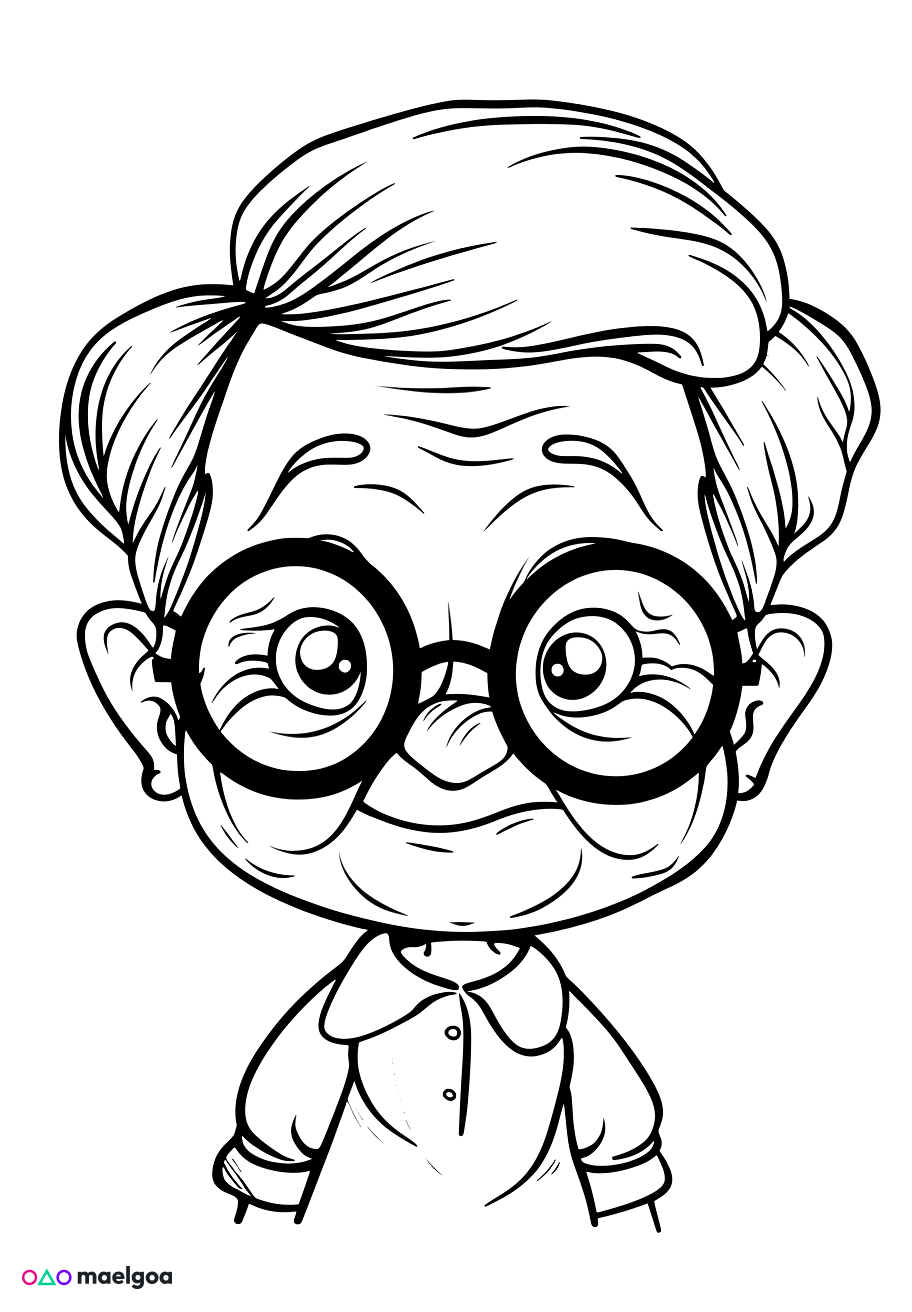 Image gratuite Coloriage visage grand-mère souriant 2