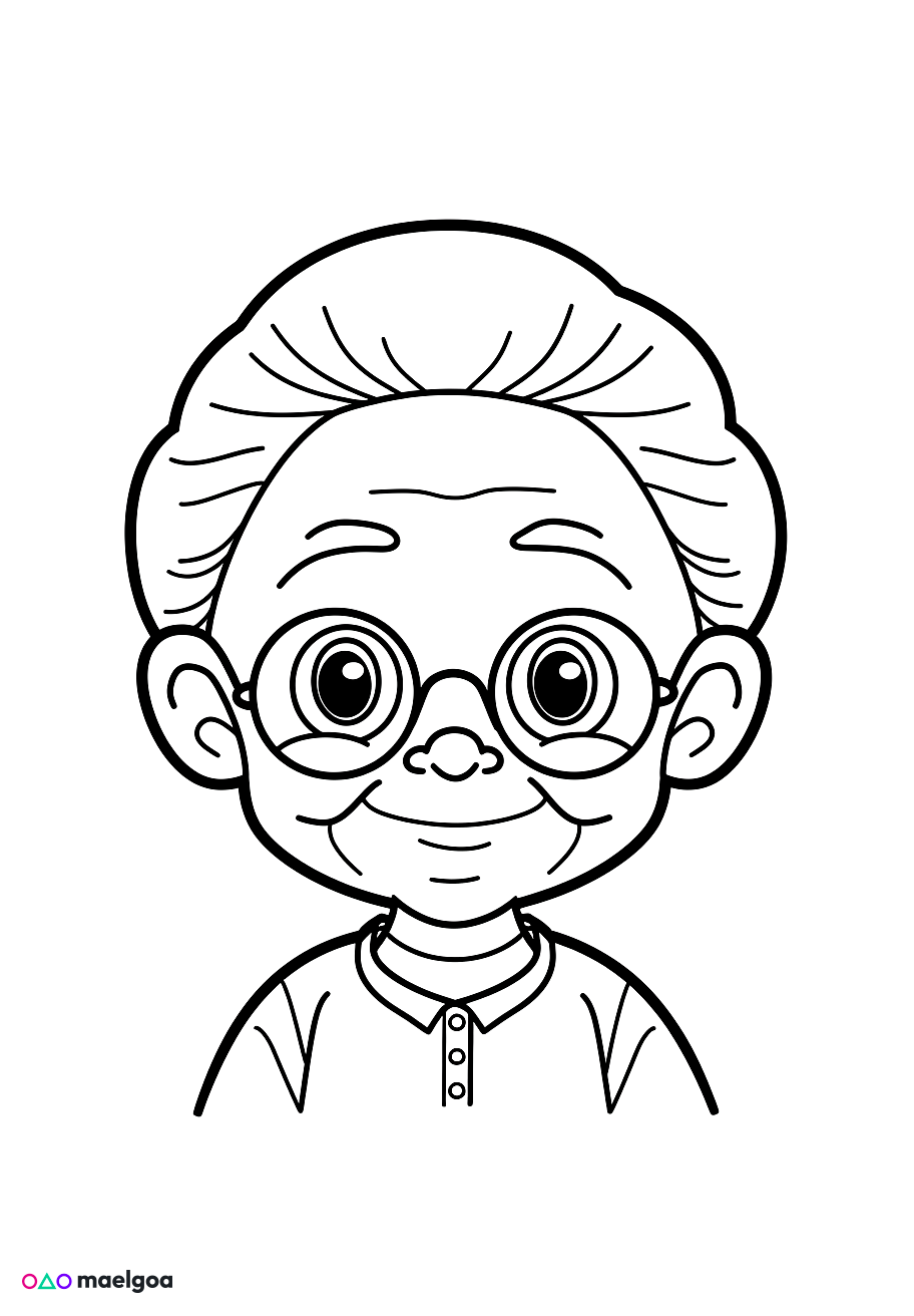 Image gratuite Coloriage visage grand-mère souriant 3