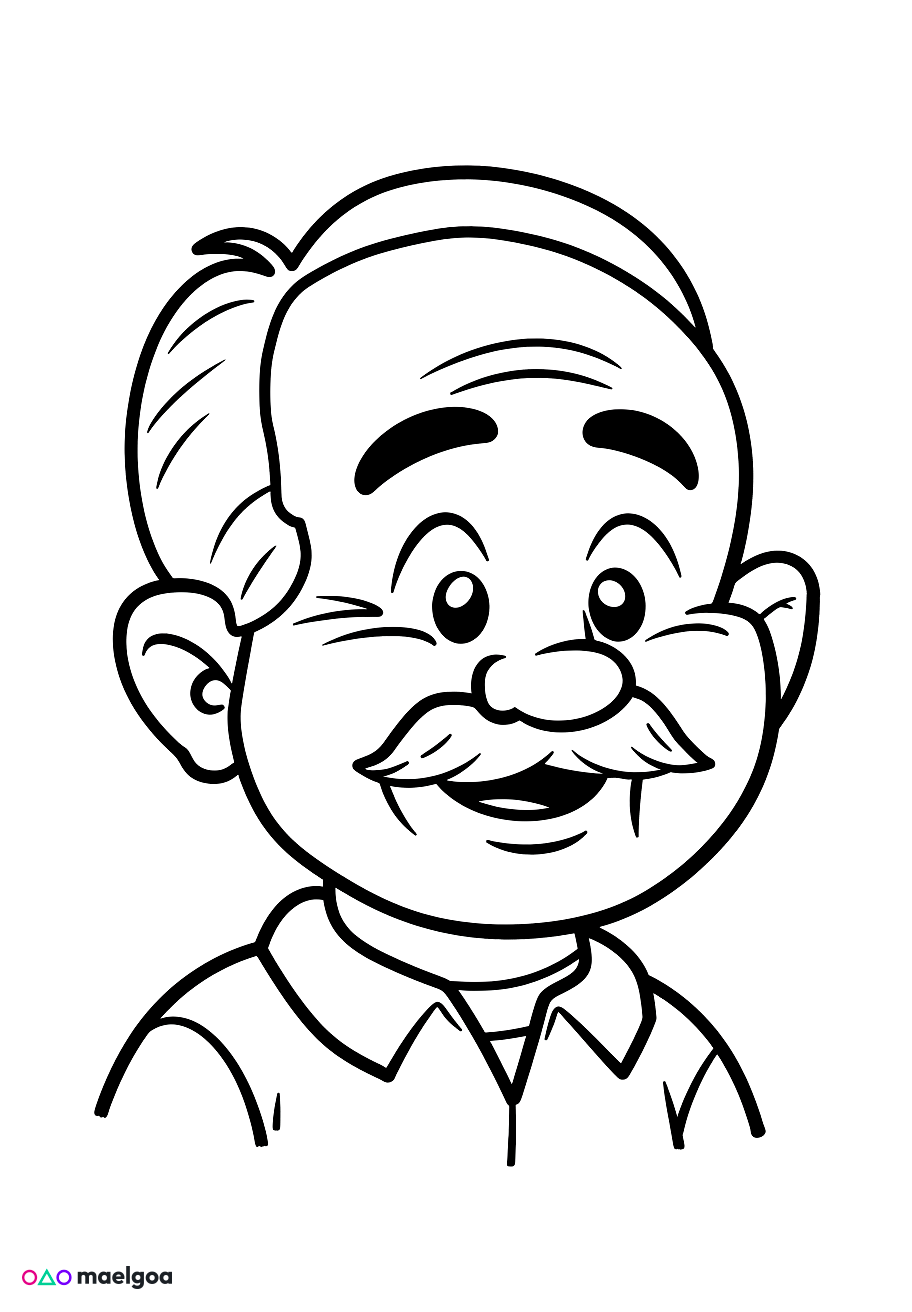 Image gratuite Coloriage visage grand-père souriant 1