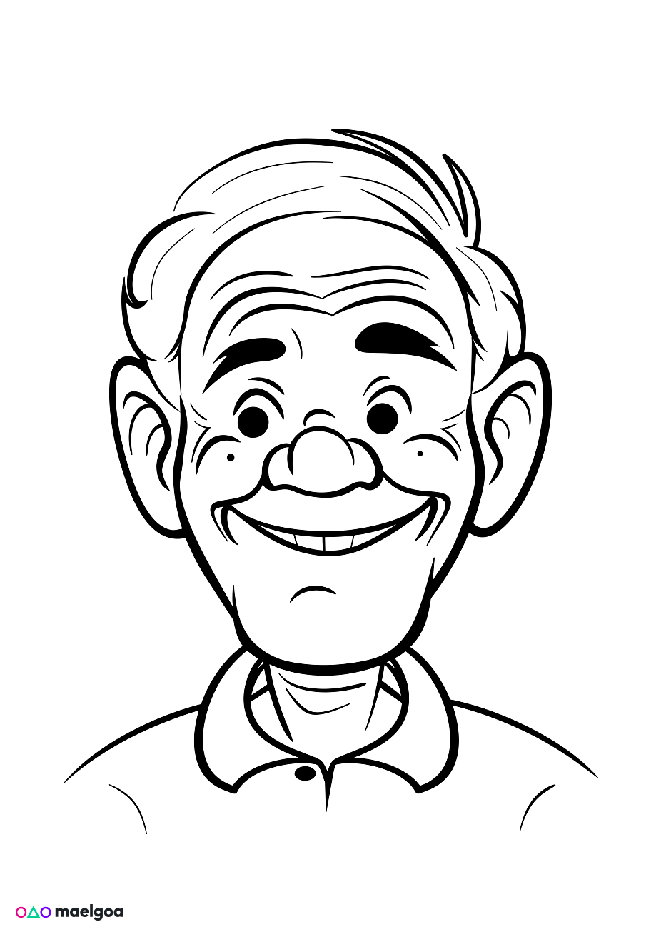 Image gratuite Coloriage visage grand-père souriant 3