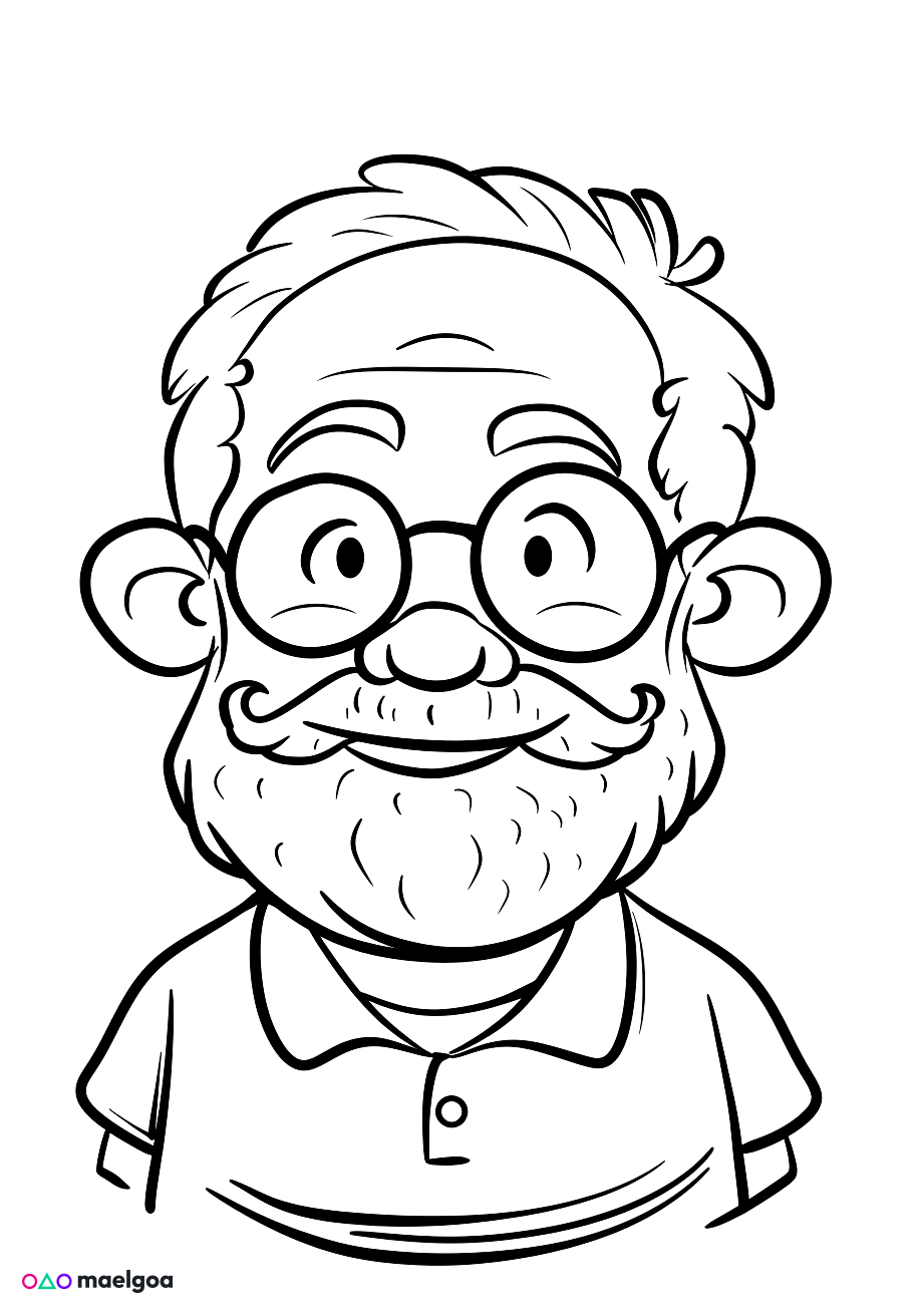 Image gratuite Coloriage visage grand-père souriant 4