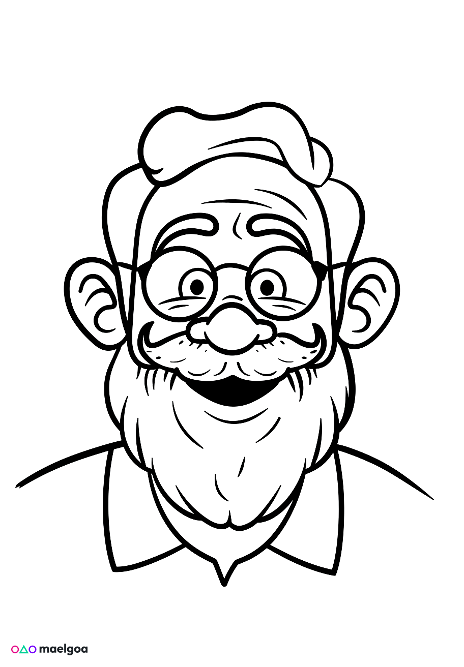 Image gratuite Coloriage visage grand-père souriant 6