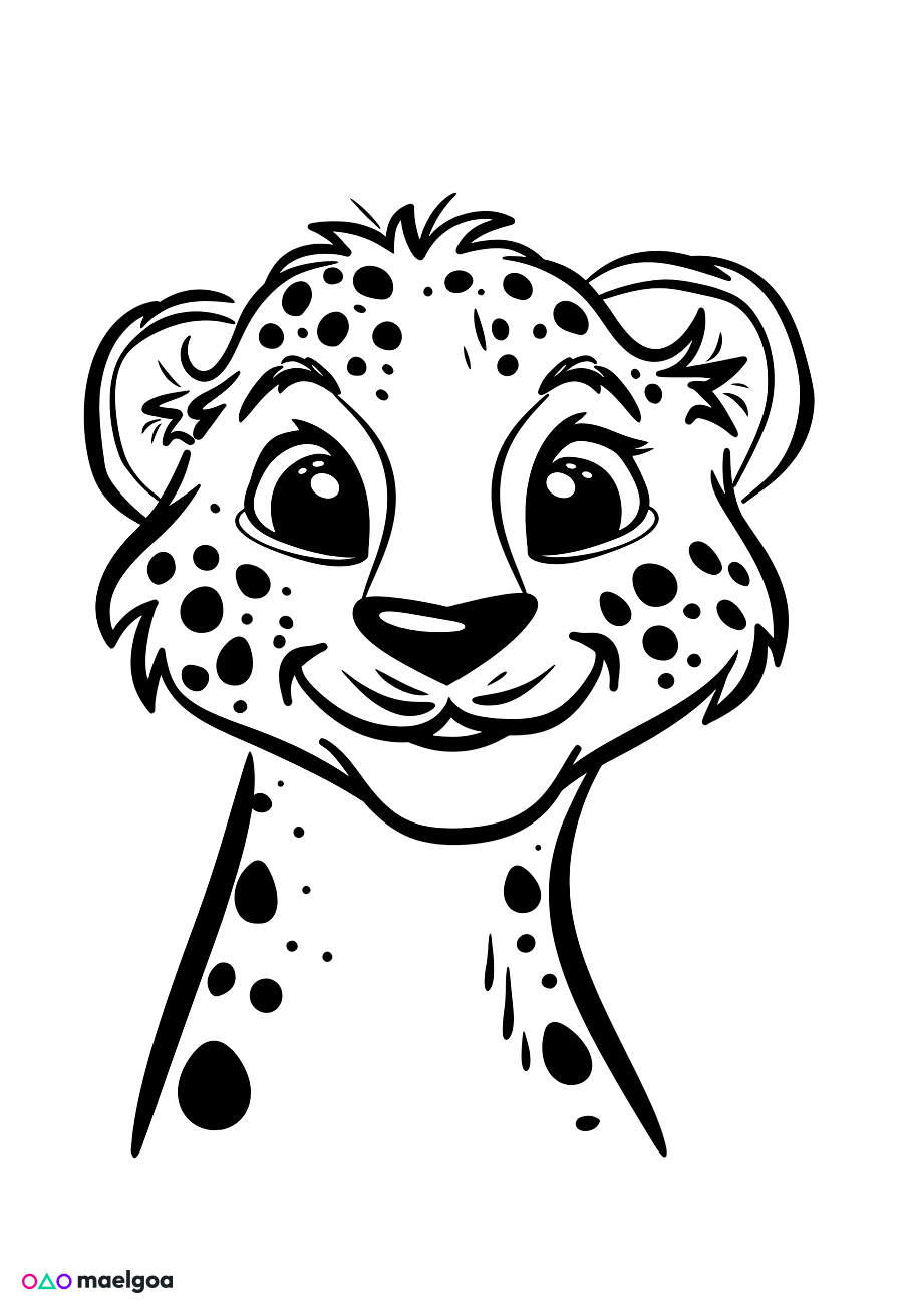 Image gratuite Coloriage visage guépard souriant 4