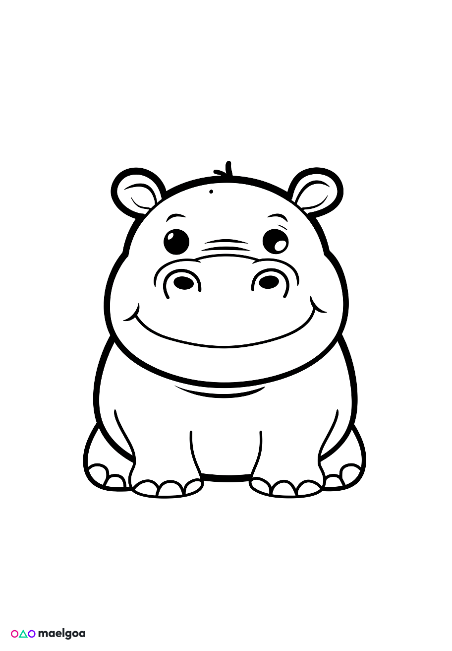 Image gratuite Coloriage visage hippopotame souriant 2