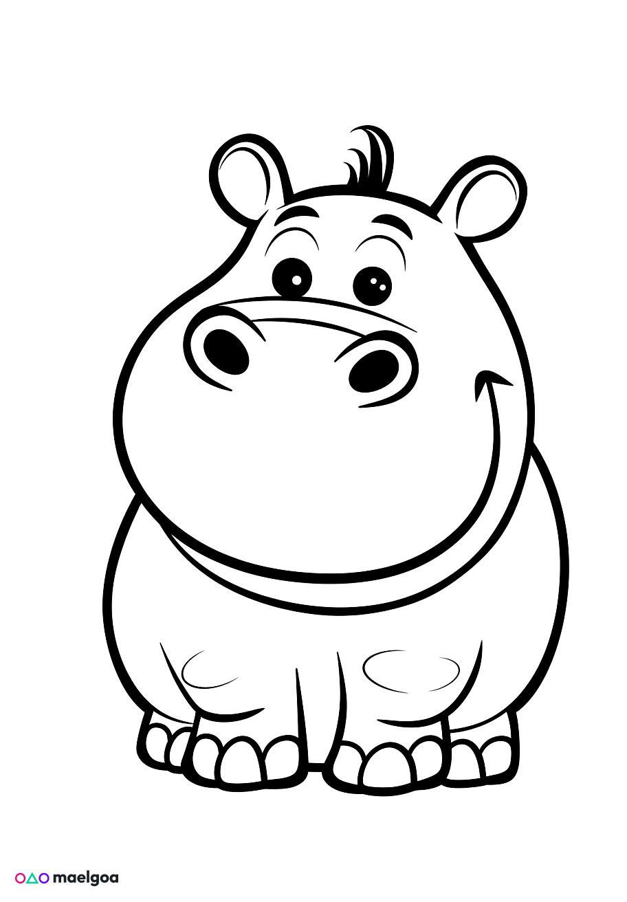 Image gratuite Coloriage visage hippopotame souriant 3