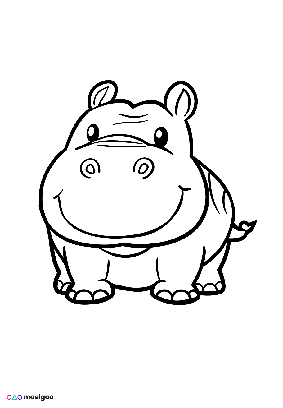 Image gratuite Coloriage visage hippopotame souriant 4