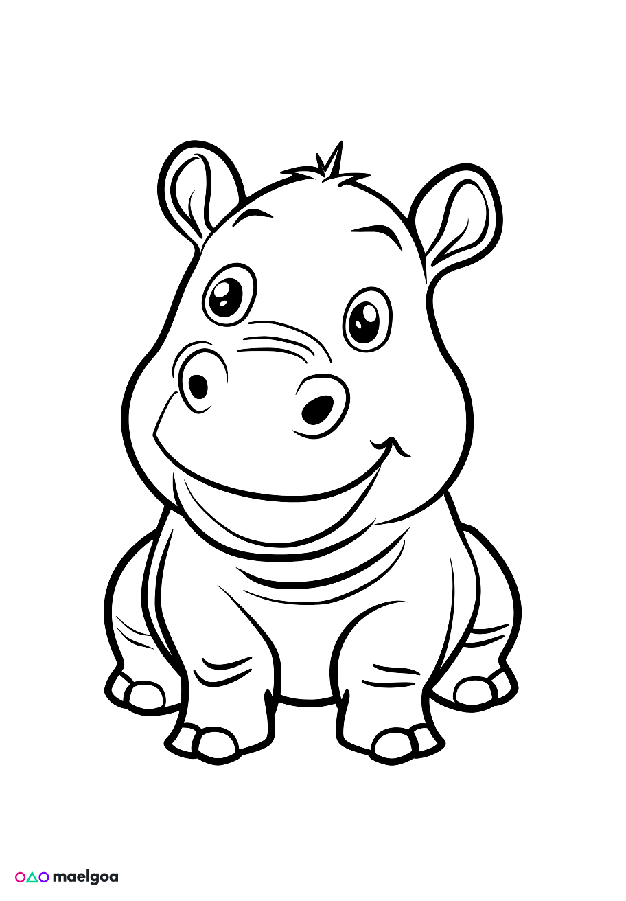 Image gratuite Coloriage visage hippopotame souriant 5