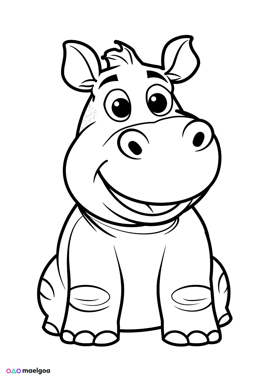 Image gratuite Coloriage visage hippopotame souriant 6