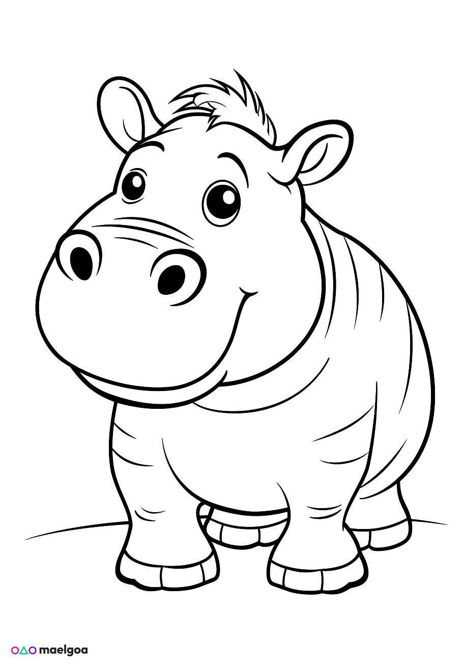 Image gratuite Coloriage visage hippopotame souriant 7
