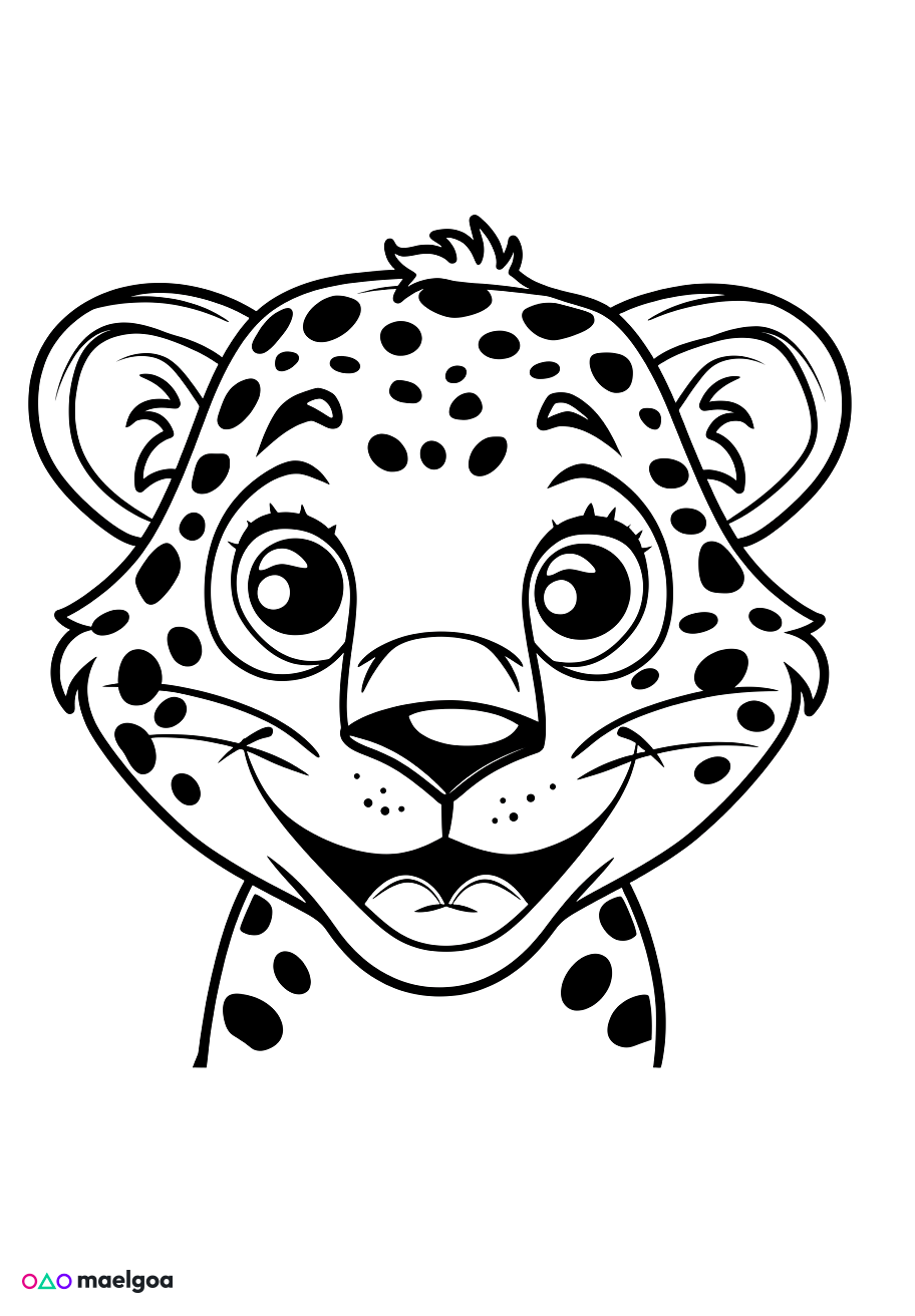 Image gratuite Coloriage visage léopard souriant 2