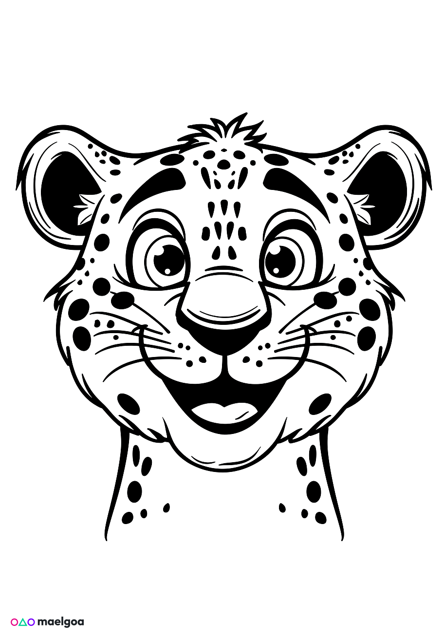 Image gratuite Coloriage visage léopard souriant 3