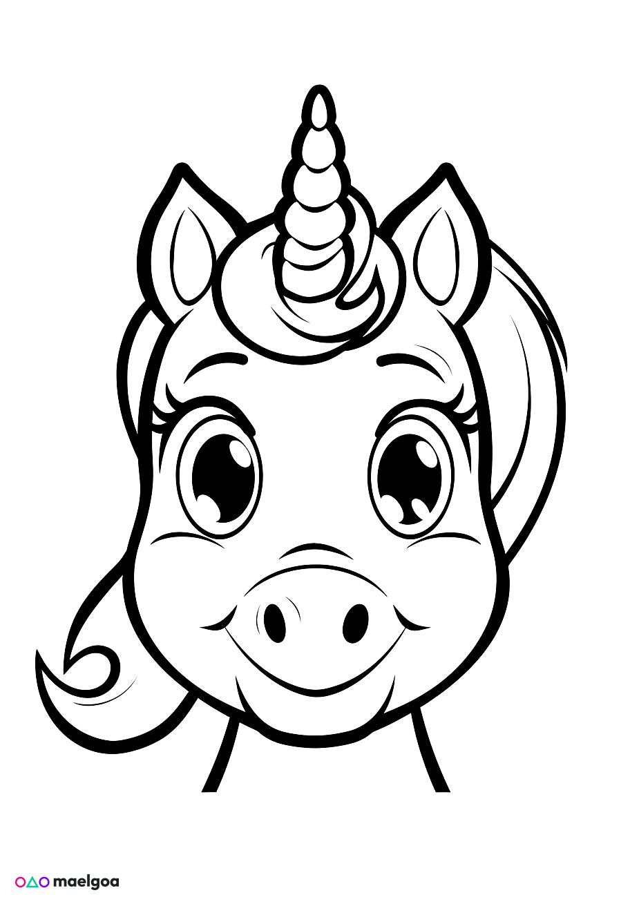 Image gratuite Coloriage visage licorne souriant 1