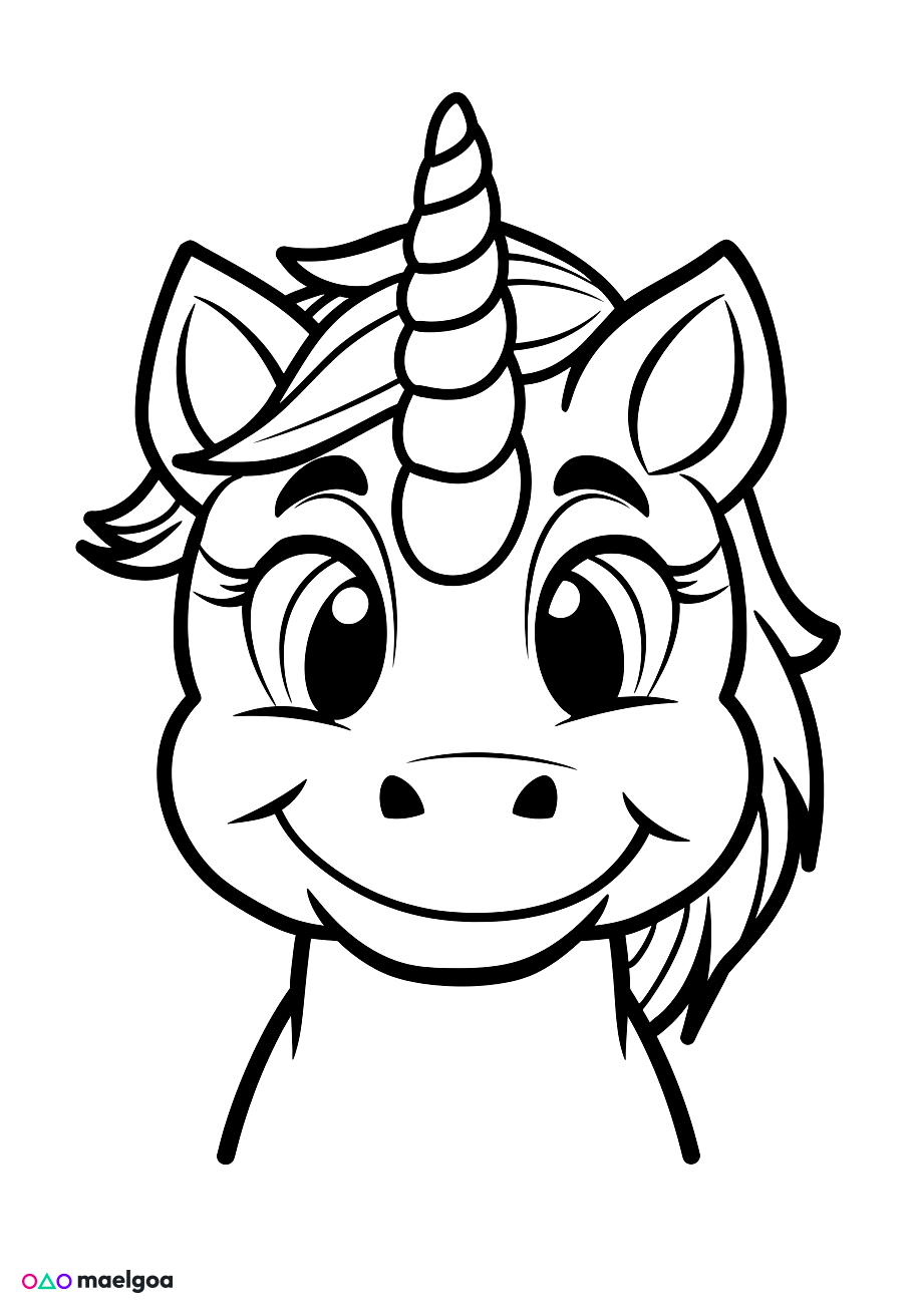 Image gratuite Coloriage visage licorne souriant 2