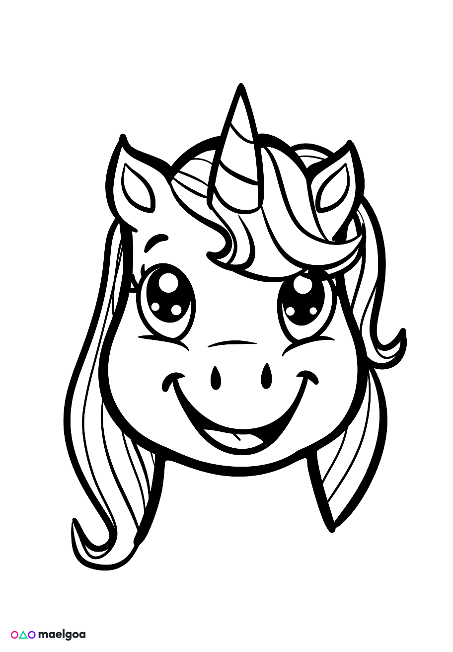 Image gratuite Coloriage visage licorne souriant 3