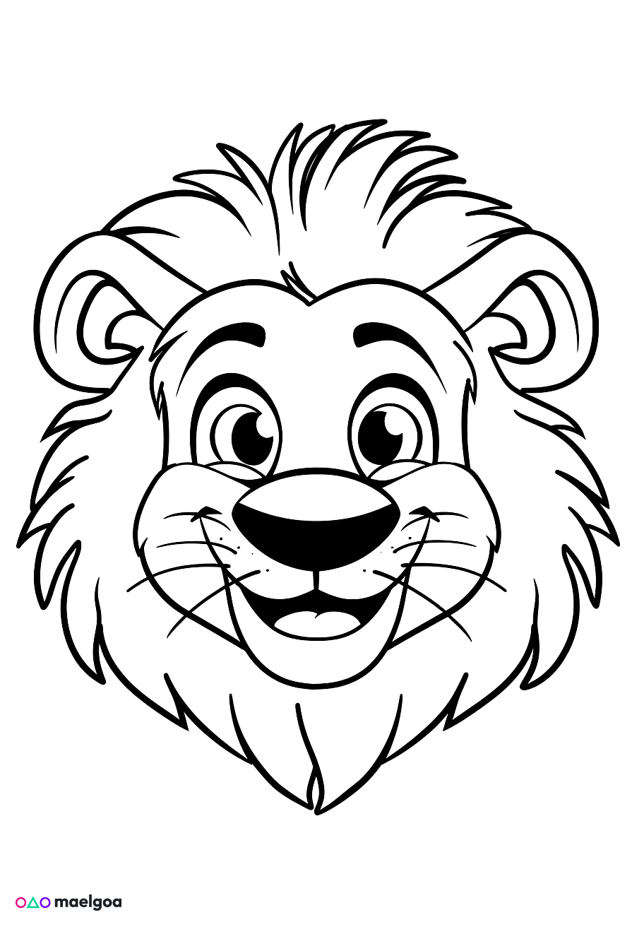 Image gratuite Coloriage visage lion souriant 3